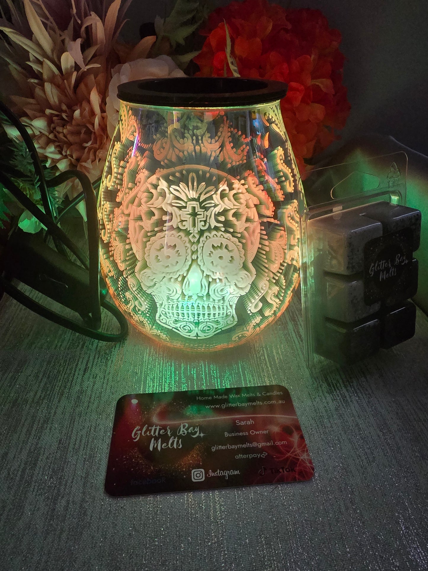 Paisley Skull Glass Electric Wax Warmer.