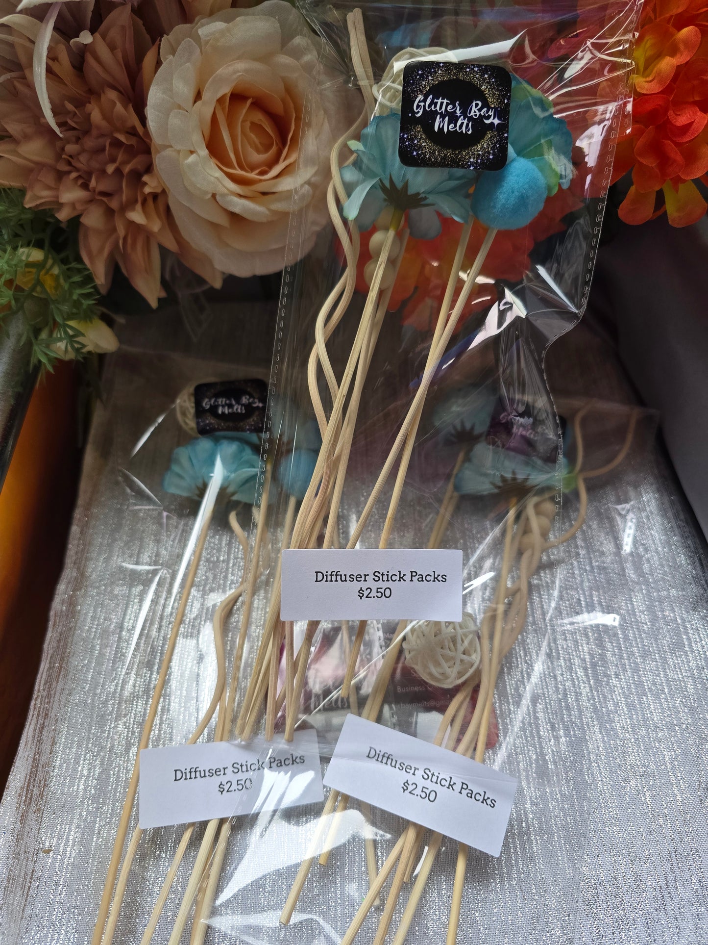 Diffuser Stick Pack Blue Peony, Blue Pom Pom.