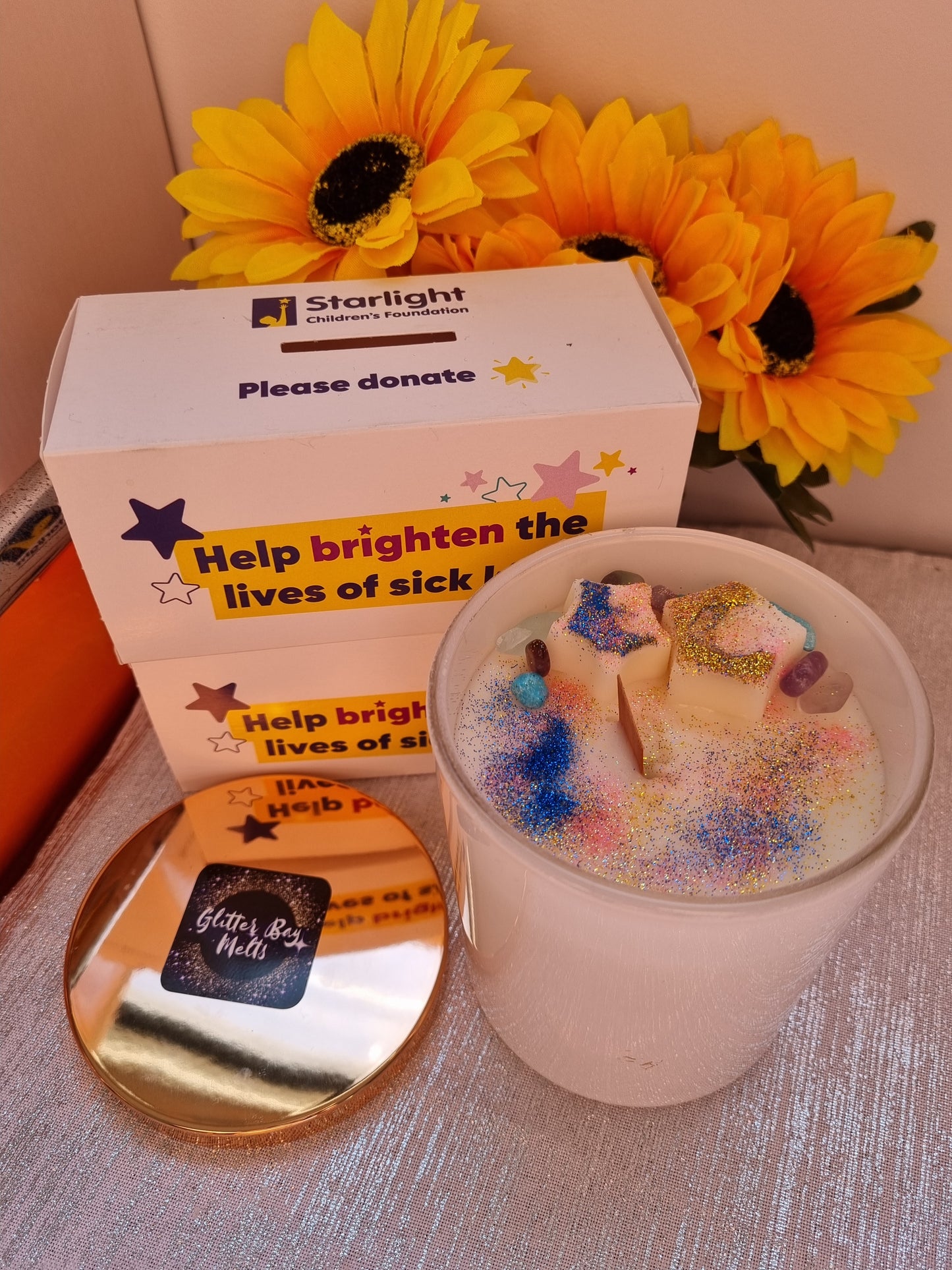 Large White Candle with Rose Gold Lid.