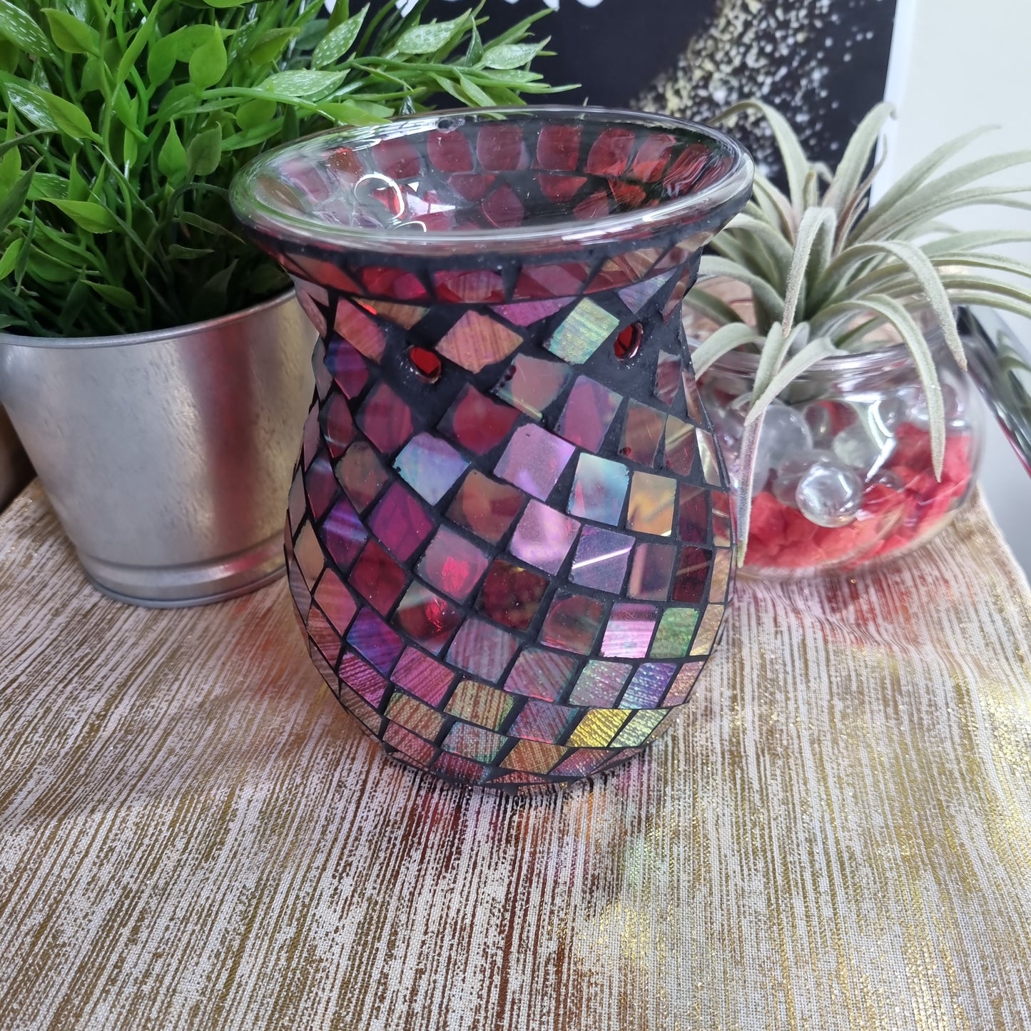 Red Diamond Glass Tealight Burner.