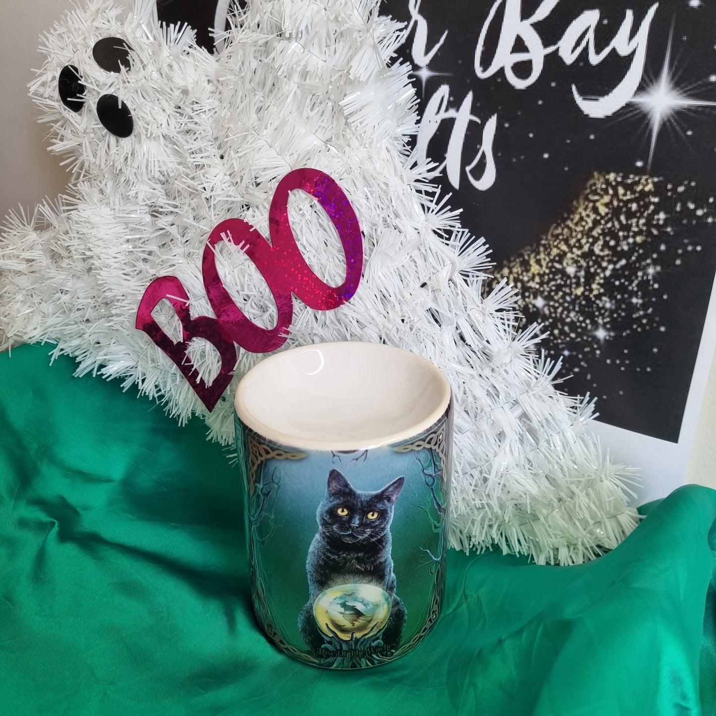 Black Cat Crystal Ball Wax Tealight Burner.