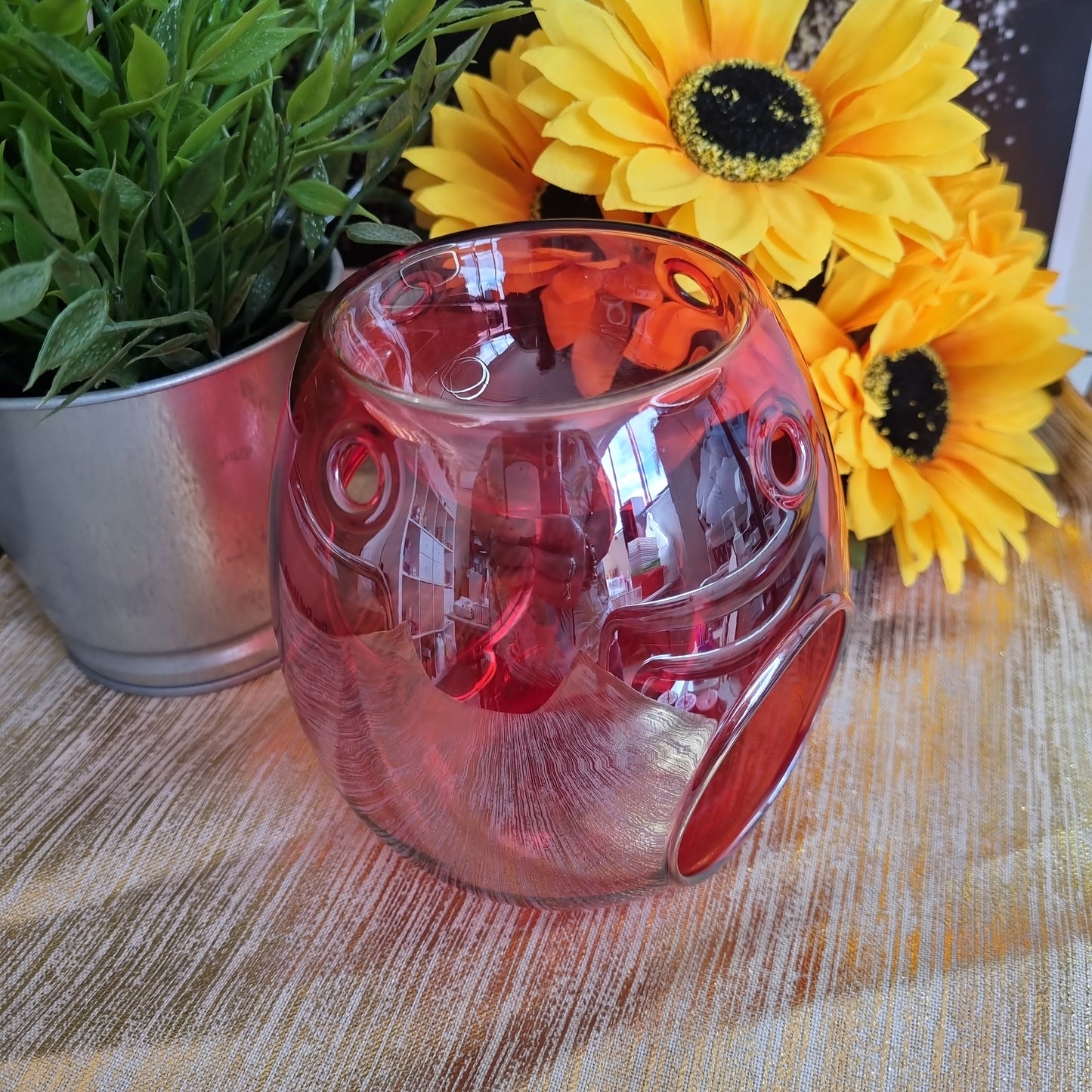 Clear Red Glass Wax Tealight Burner.