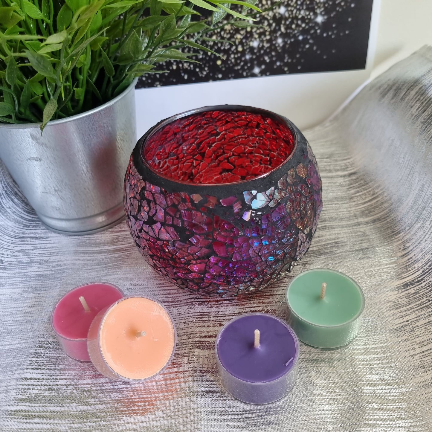 Red Reflections Crackle Tealight Candle Holder.