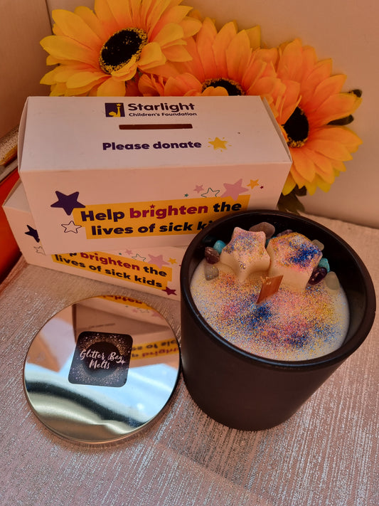 Large Black Candle with Silver Lid.