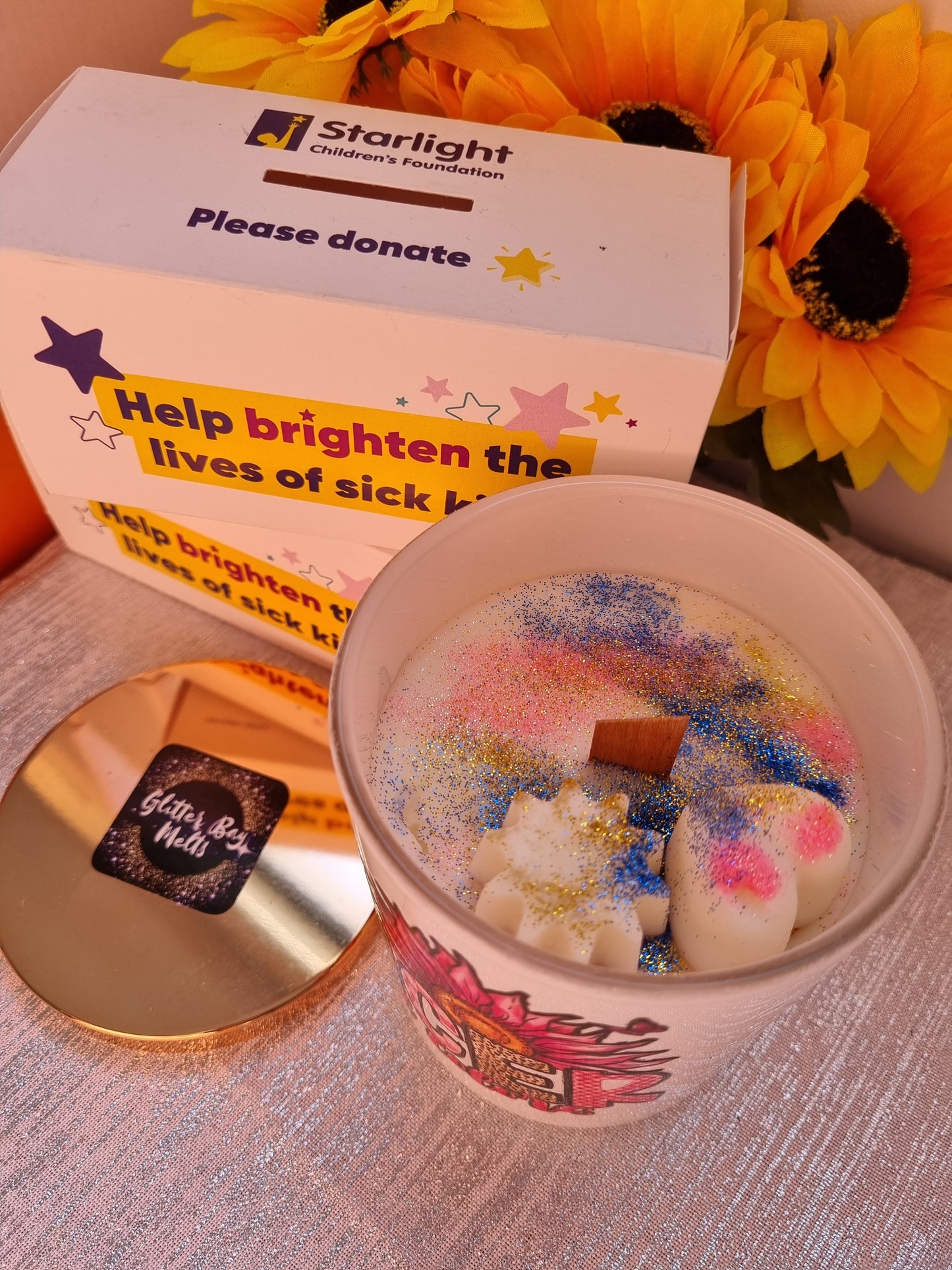 Large White Candle with Rose Gold Lid.