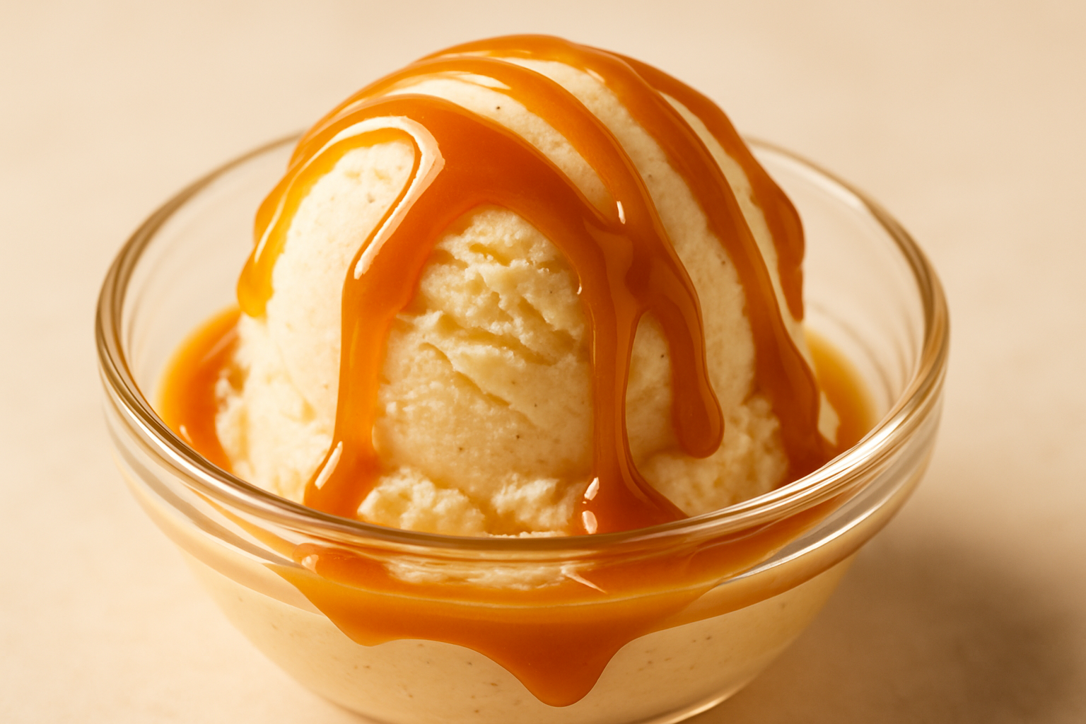 vanilla ice cream with caramel sauce