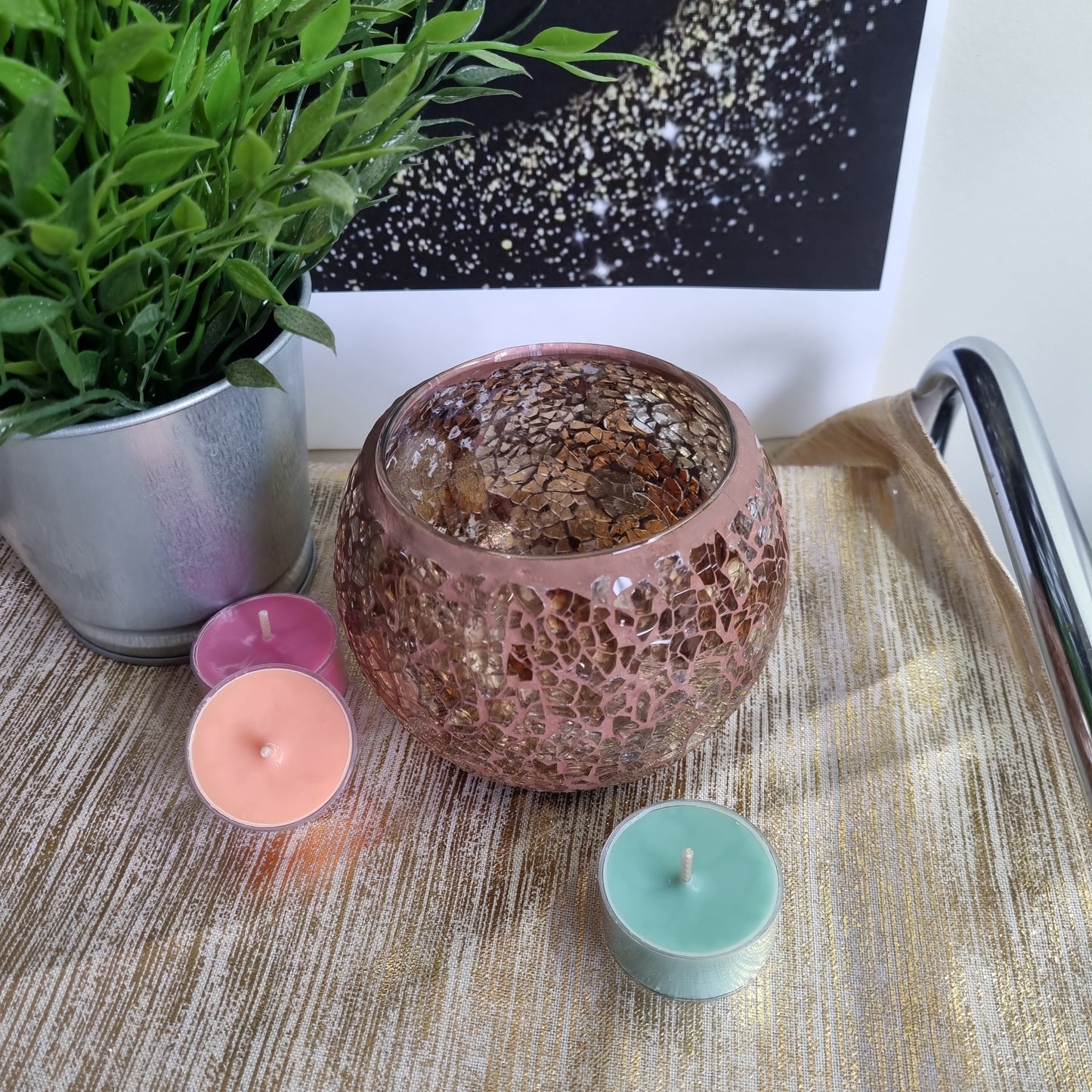 Bronze Crackle Tealight Candle Holder.