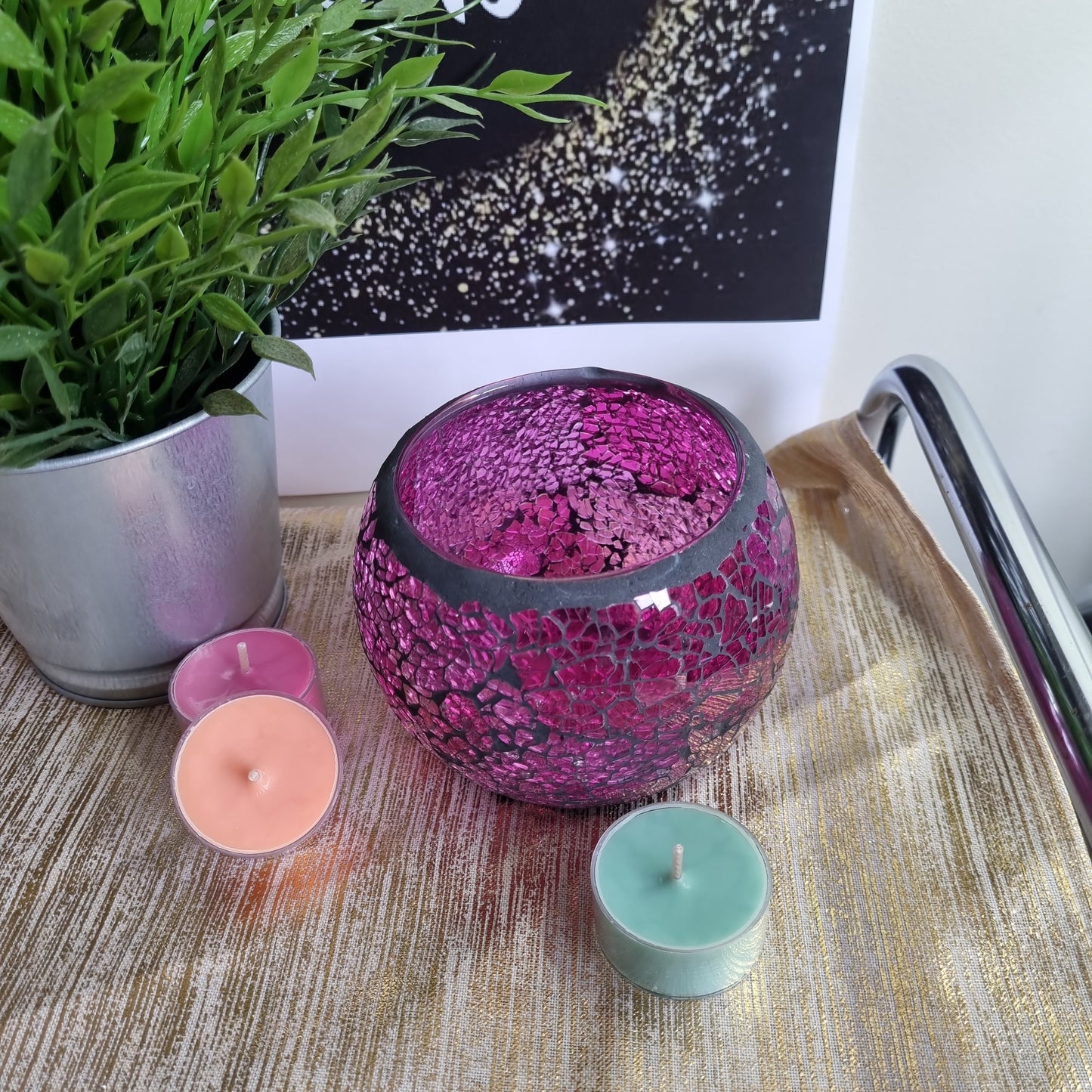 Light Purple Crackle Tealight Candle Holder.
