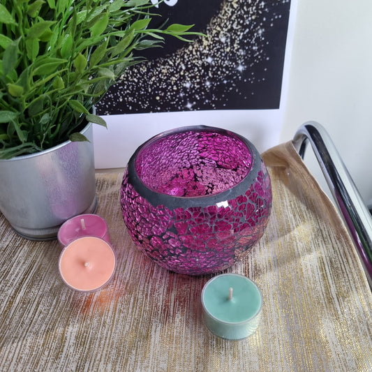 Light Purple Crackle Tealight Candle Holder.