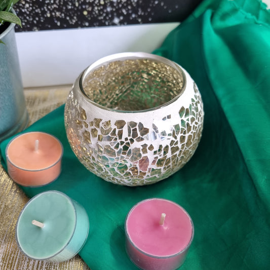 Golden Ivory Crackle Tealight Candle Holder.