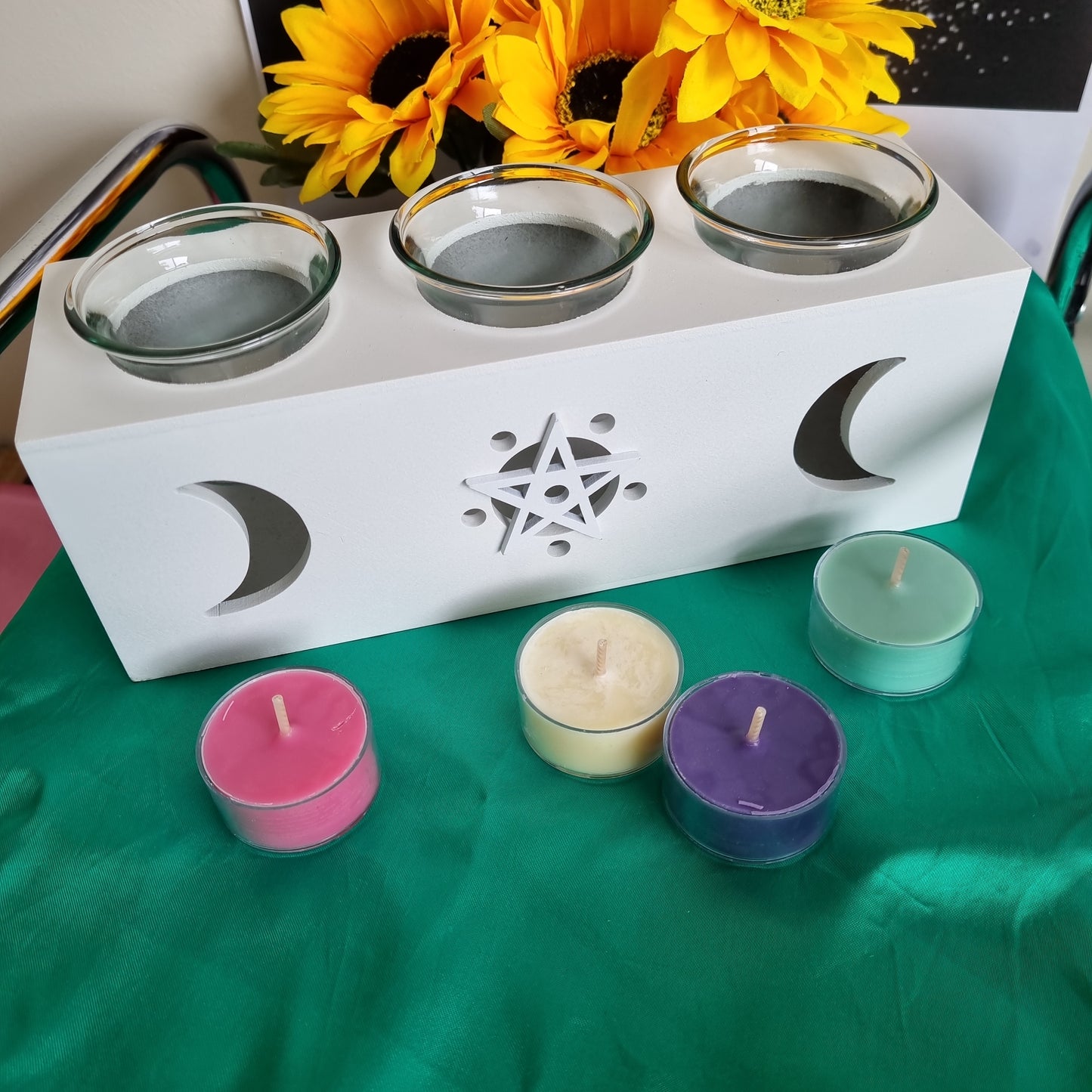 23cm Triple Moon white candle holder